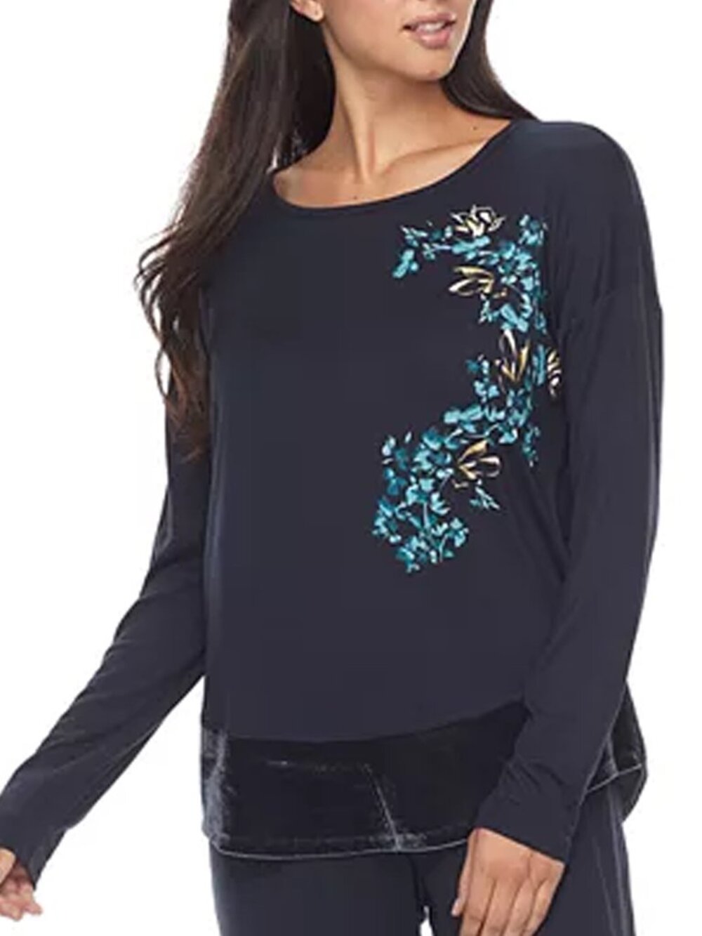 NWT Apt. 9 Intimates Sleepwear T-Shirt Size M Blue Floral Long Sleeves